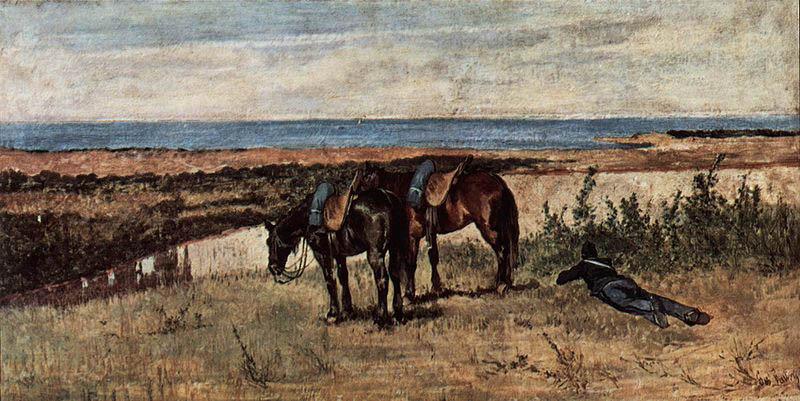 Giovanni Fattori Soldat mit zwei Pferden am Ufer des Meeres China oil painting art